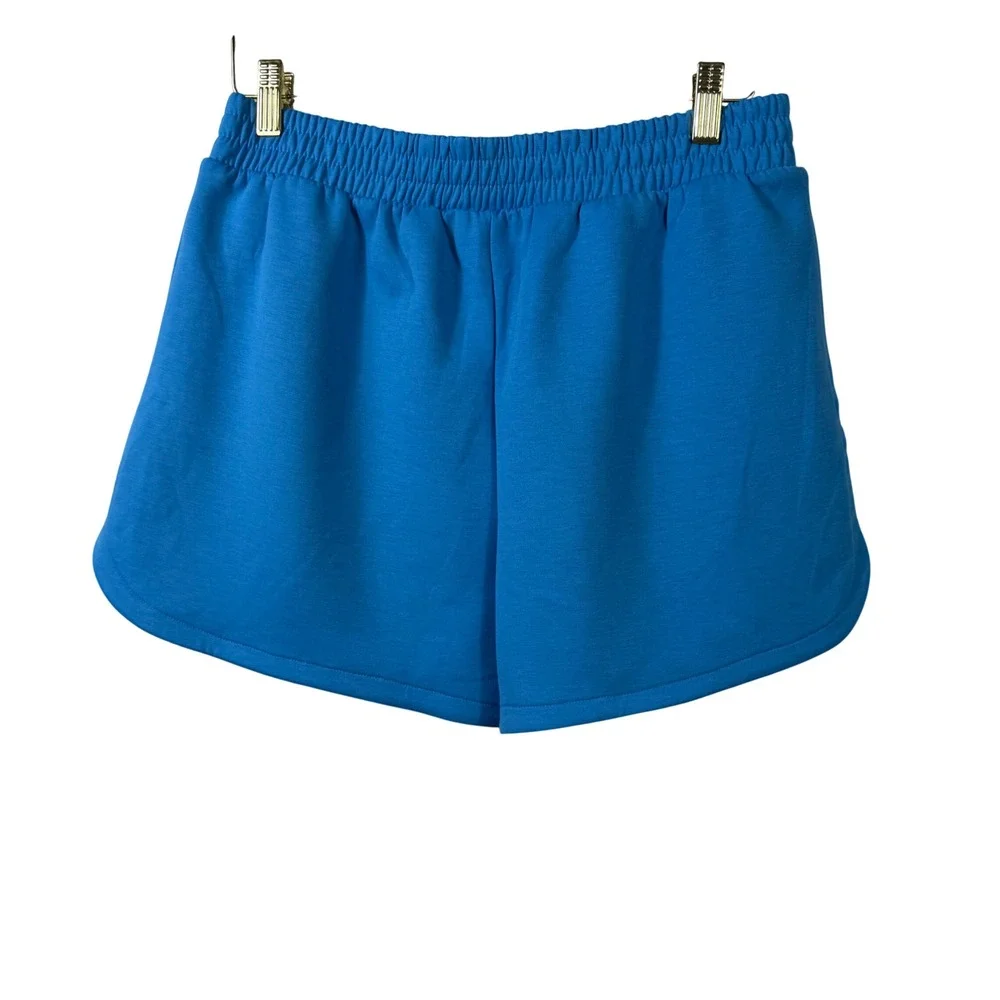 Zenana Women Blue Lounge Shorts High Rise Elastic Waist Pockets Size L Athleisue